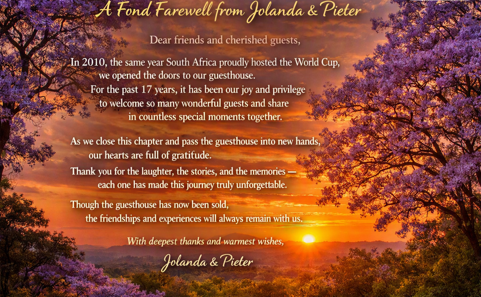 Farewell from Jolanda & Pieter